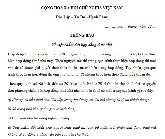Chấm dứt hợp đồng thuê nhà: Quy định pháp luật bạn cần biết