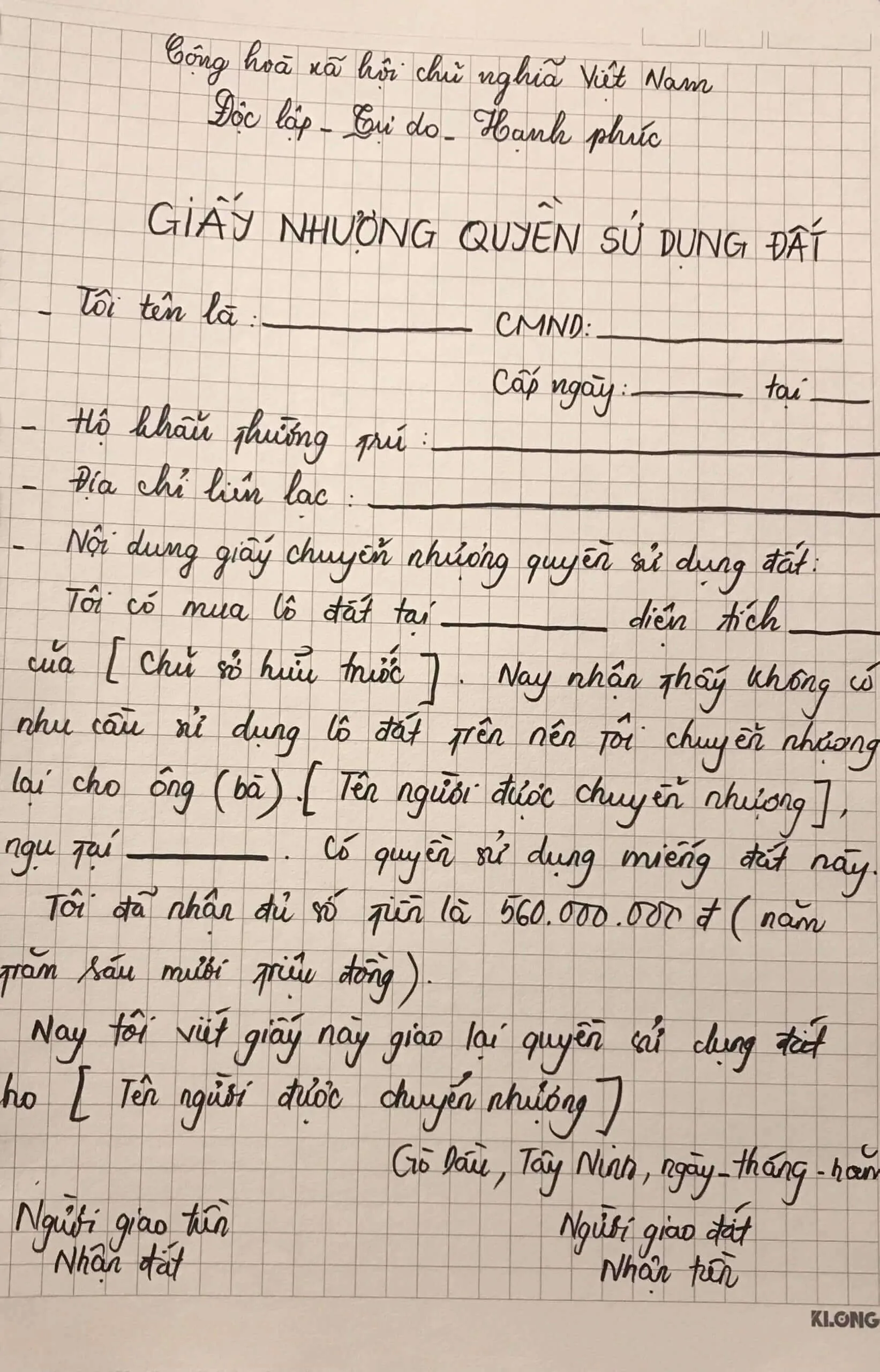 Giấy Chuyển Nhượng Đất Viết Tay 2024: Giá Trị Pháp Lý và Thủ Tục