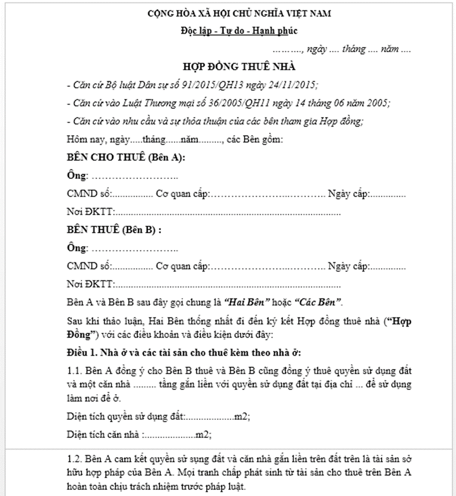 Hợp Đồng Thuê Nhà Ở Cá Nhân: Mọi Điều Cần Biết (Cập Nhật 2024)