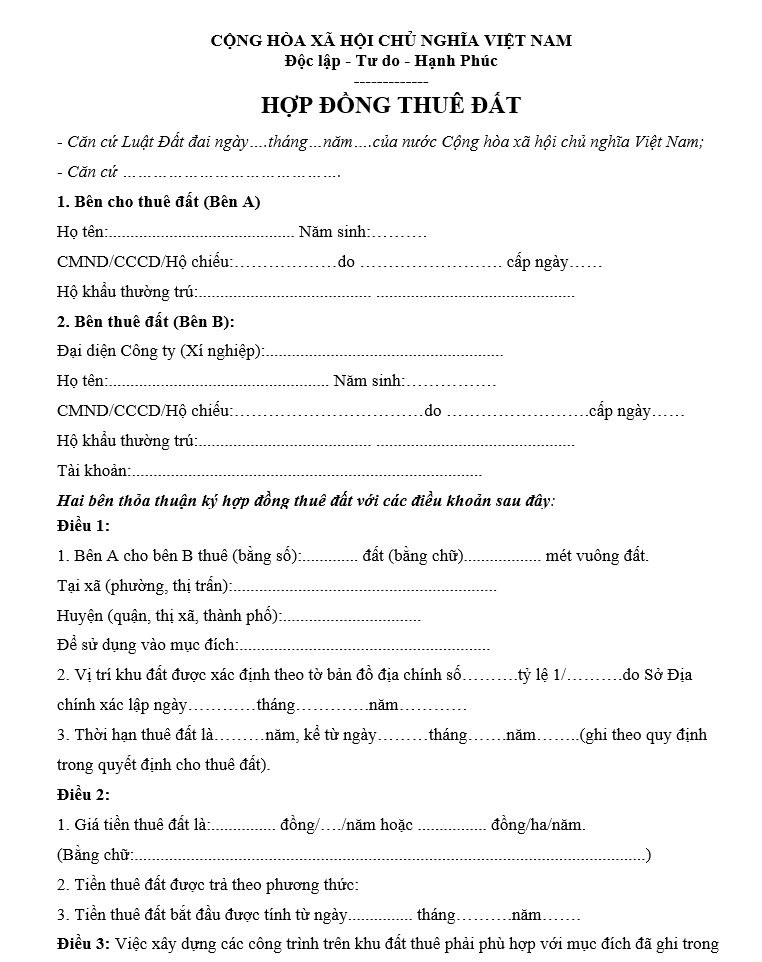 Hợp Đồng Thuê Đất Kinh Doanh: Mẫu Mới Nhất & Quy Định Pháp Lý 2024
