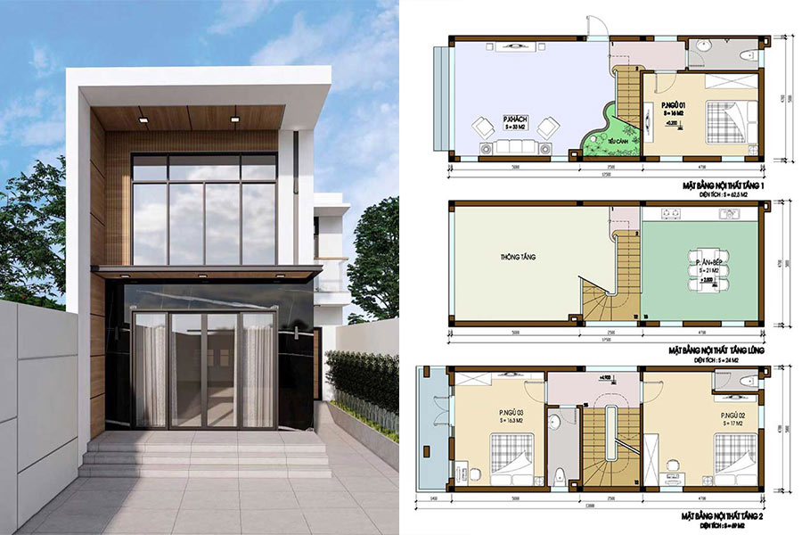 Ý Tưởng Thiết Kế Nhà Phố 1 Trệt 1 Lửng 1 Lầu Đẹp & Tiện Nghi